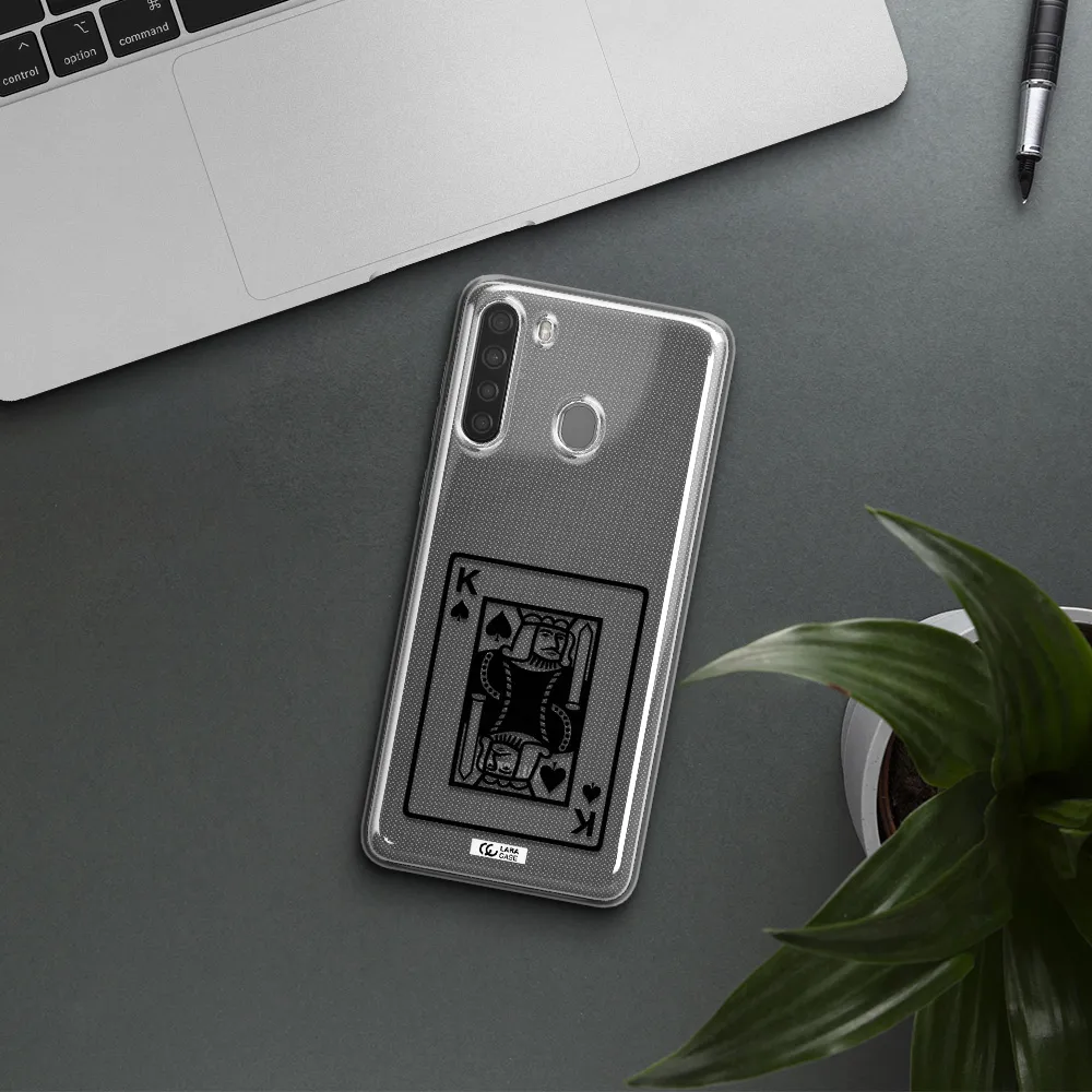 a black and white card with a man in a crown Samsung A21 Clear TPU Case