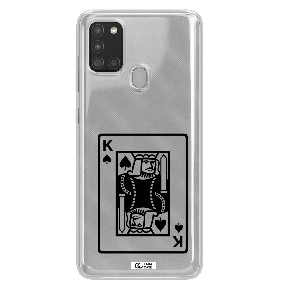 a black and white card with a man in a crown Samsung A21S Clear TPU Case