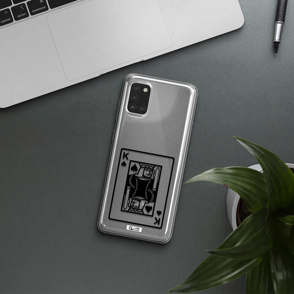 a black and white card with a man in a crown Samsung A31 Clear TPU Case