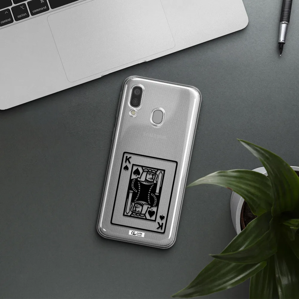 a black and white card with a man in a crown Samsung A40 Clear TPU Case