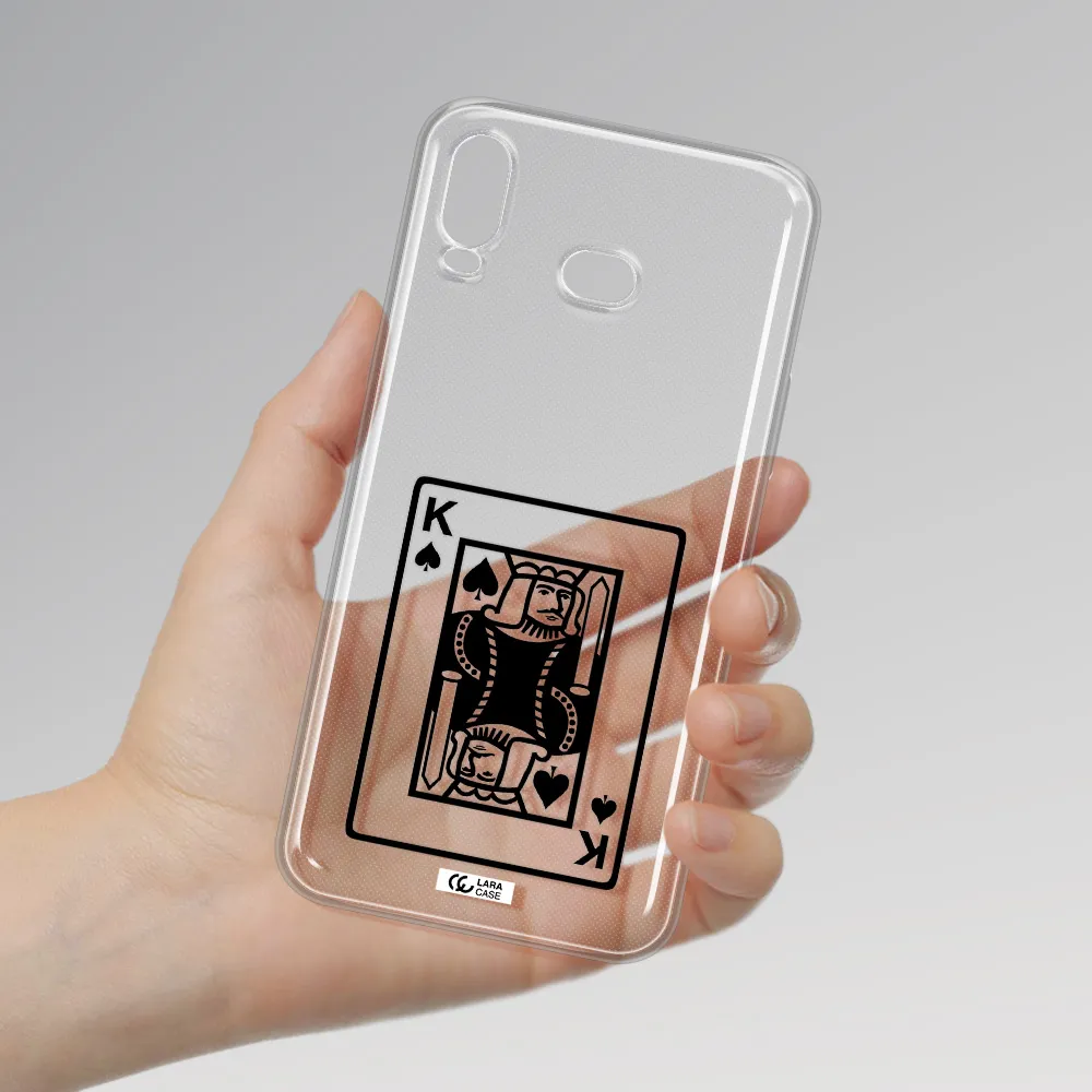 a black and white card with a man in a crown Samsung A6S Clear TPU Case