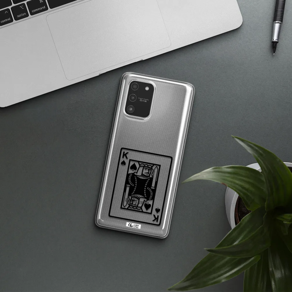 a black and white card with a man in a crown Samsung A91 Clear TPU Case