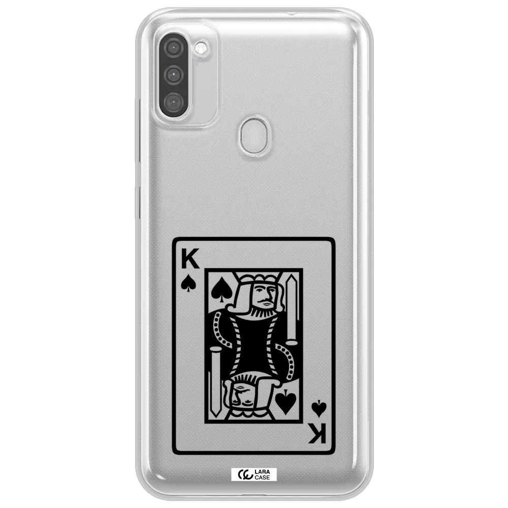 a black and white card with a man in a crown Samsung M11 Clear TPU Case