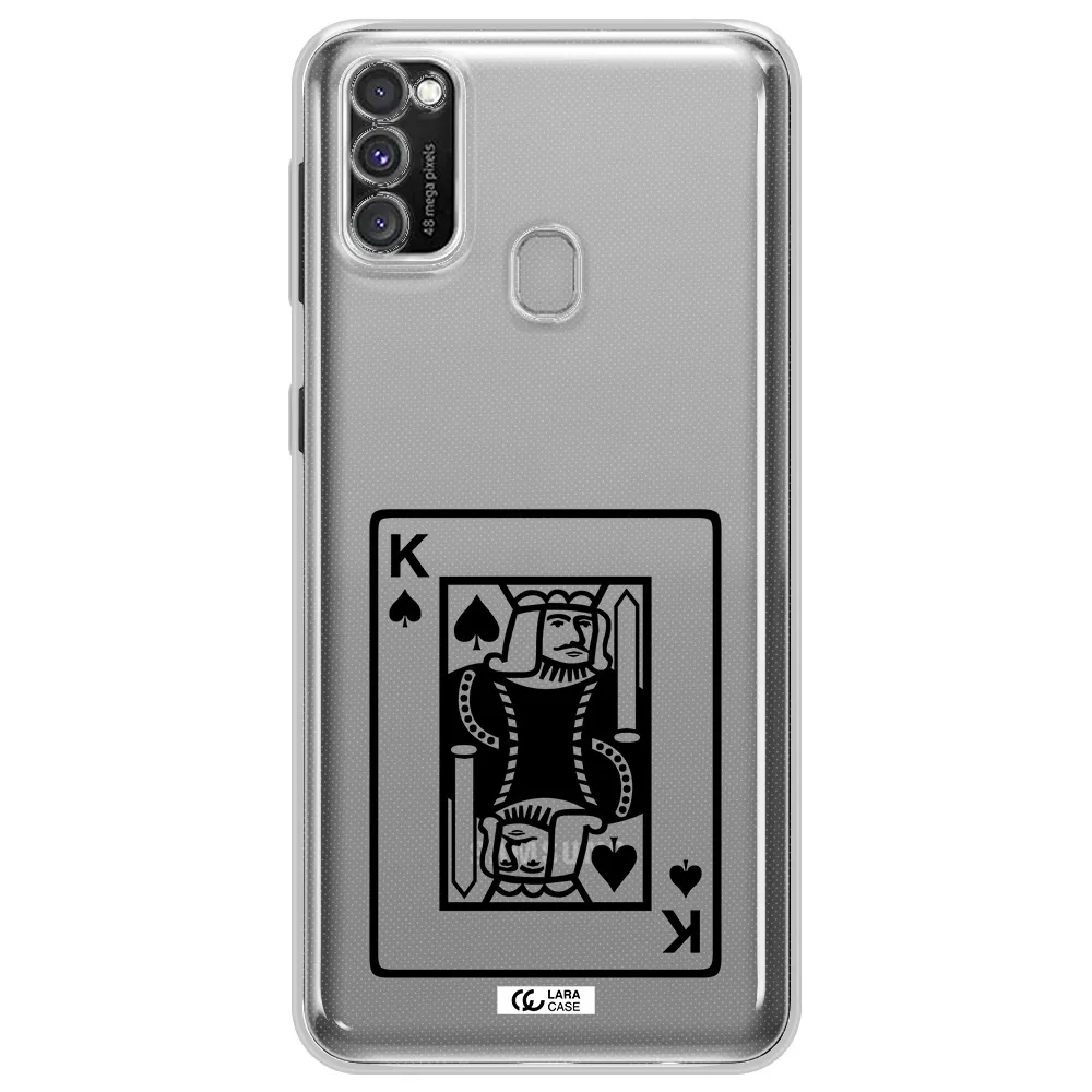 a black and white card with a man in a crown Samsung M30S Clear TPU Case