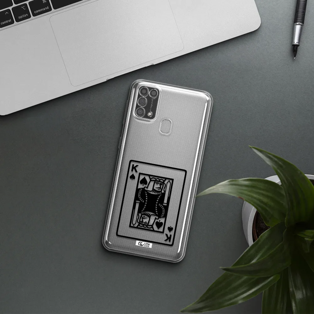 a black and white card with a man in a crown Samsung M31 Clear TPU Case