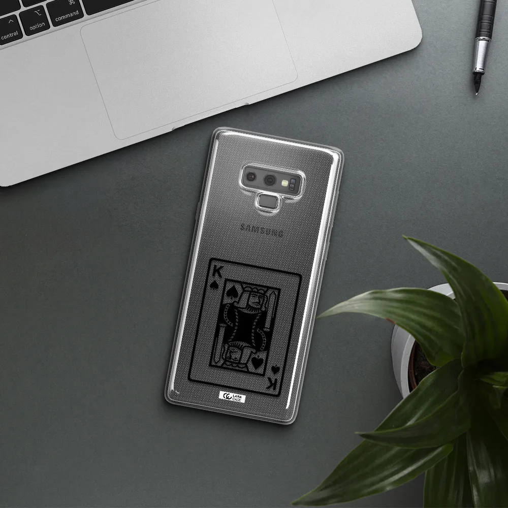 a black and white card with a man in a crown Samsung Note 9 Clear TPU Case