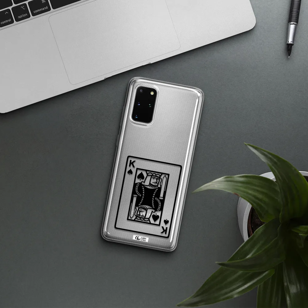 a black and white card with a man in a crown Samsung S 20 Plus Clear TPU Case