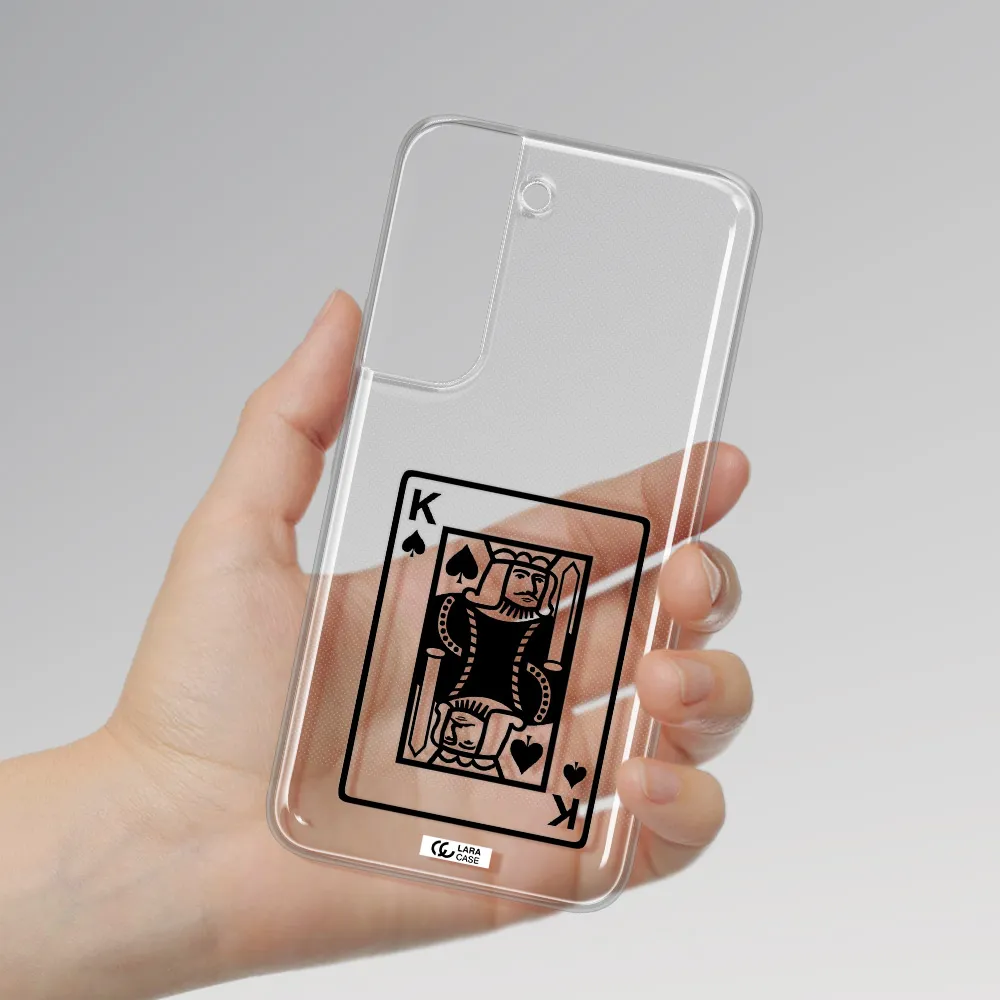 a black and white card with a man in a crown Samsung S 22 Clear TPU Case