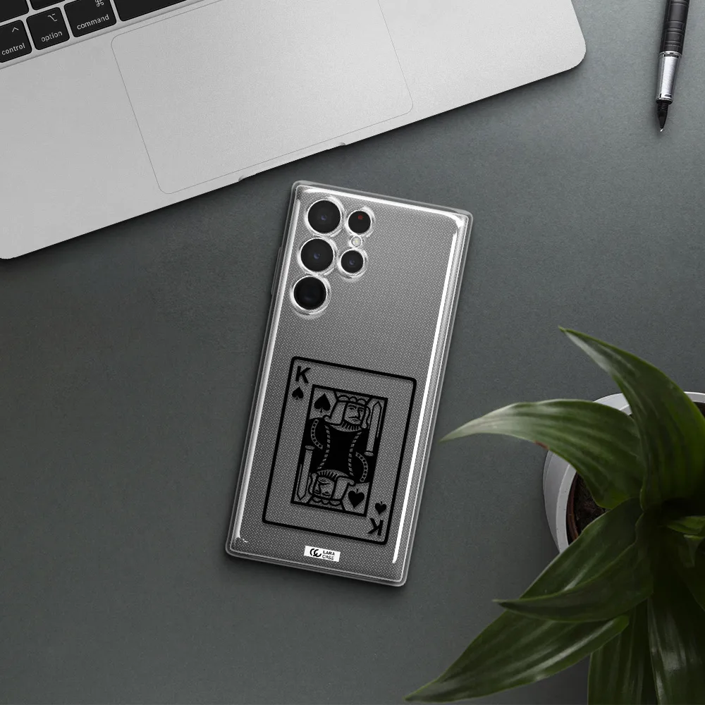 a black and white card with a man in a crown Samsung S 22 Ultra Clear TPU Case