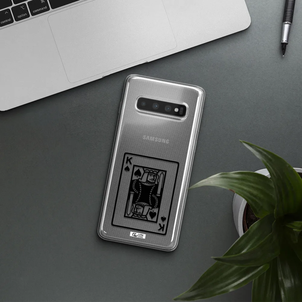 a black and white card with a man in a crown Samsung S10 Clear TPU Case