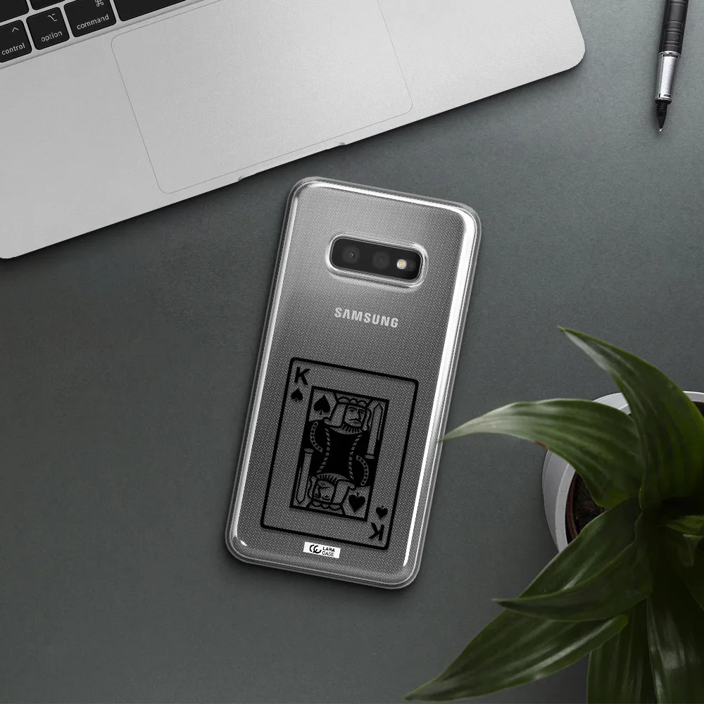 a black and white card with a man in a crown Samsung S10e Clear TPU Case