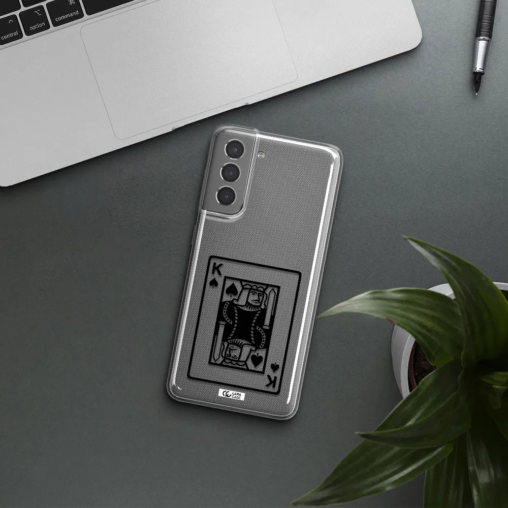 a black and white card with a man in a crown Samsung S21 Clear TPU Case