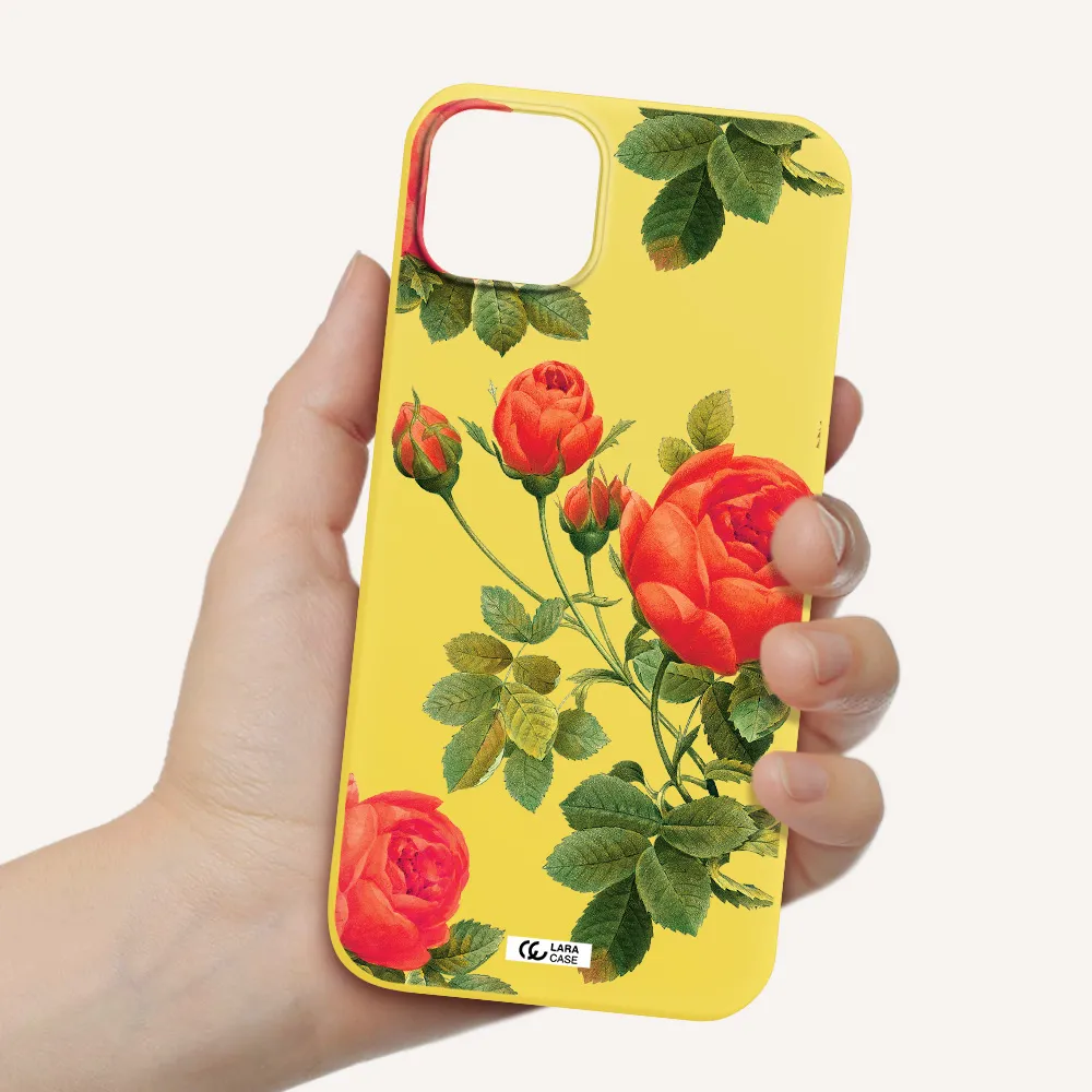 a close-up of a flower Apple iPhone 14 plus Silicone canary yellow Case