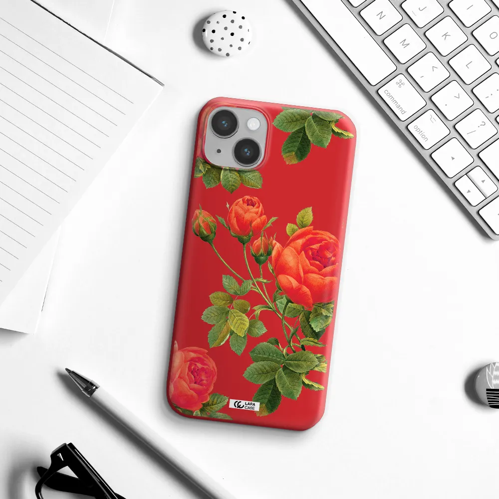 a close-up of a flower Apple iPhone 14 plus Silicone Imperial Red Case