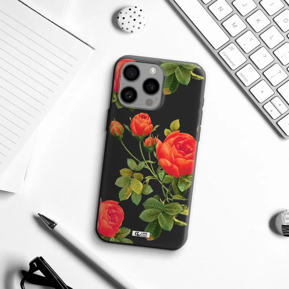 a close-up of a flower Apple Iphone 15 Pro max Silicone black Case