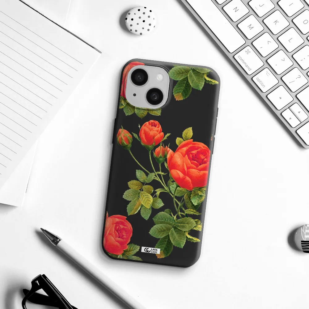 a close-up of a flower Apple iPhone 15 Silicone black Case