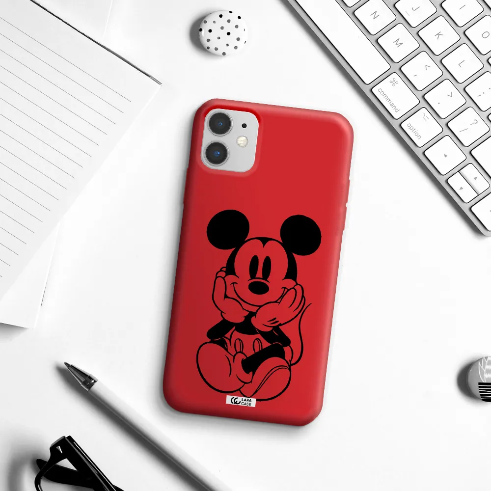 a cartoon of a mouse Apple iPhone 11 Silicone Imperial Red Case