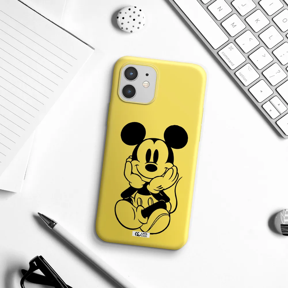 a cartoon of a mouse Apple iPhone 12 Silicone canary yellow Case