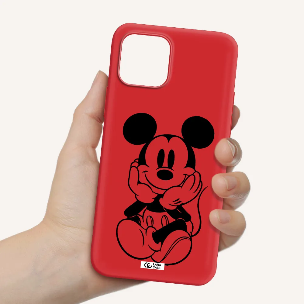a cartoon of a mouse Apple iPhone 12 Silicone Imperial Red Case