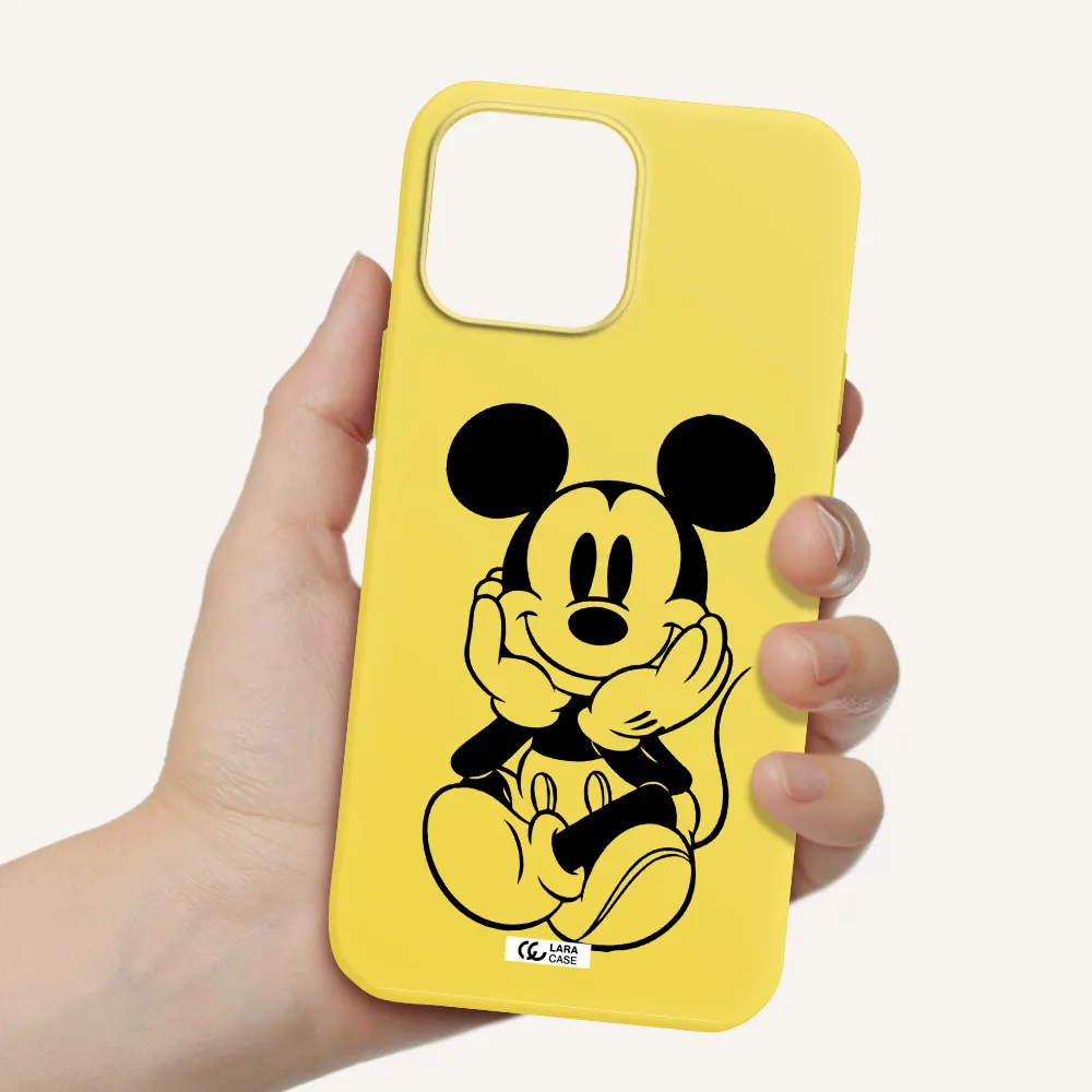 a cartoon of a mouse Apple iPhone 13 Pro Max Silicone canary yellow Case