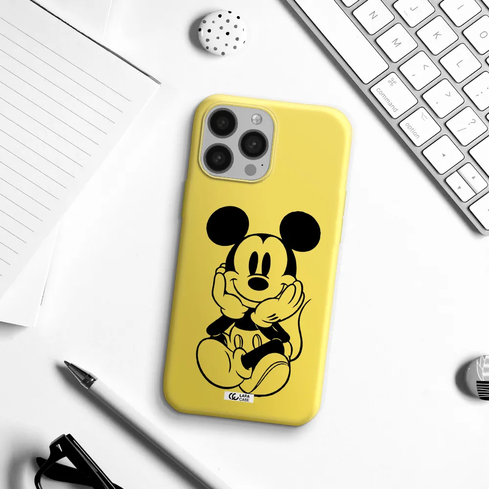a cartoon of a mouse Apple iPhone 13 Pro Max Silicone canary yellow Case