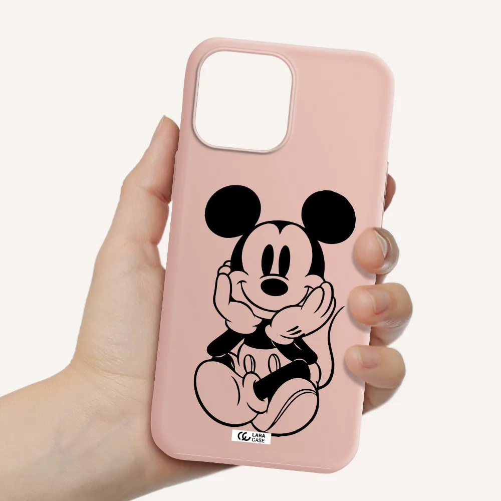 a cartoon of a mouse Apple iPhone 13 Pro Max Silicone pastel pink Case