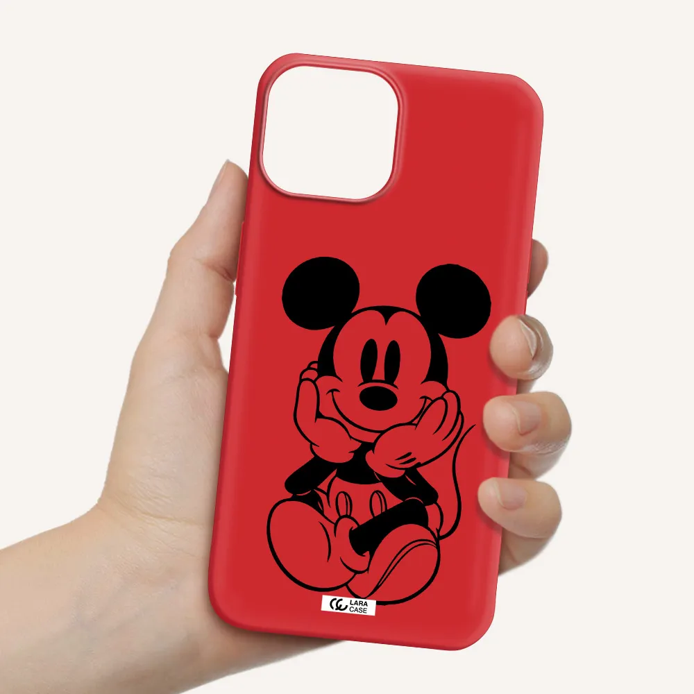 a cartoon of a mouse Apple iPhone 13 Silicone Imperial Red Case