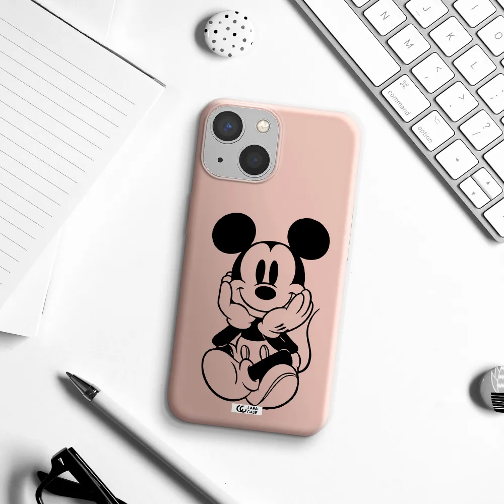 a cartoon of a mouse Apple iPhone 13 Silicone pastel pink Case