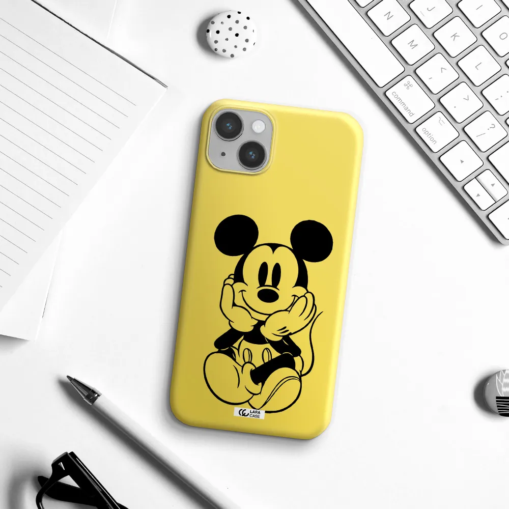 a cartoon of a mouse Apple iPhone 14 plus Silicone canary yellow Case