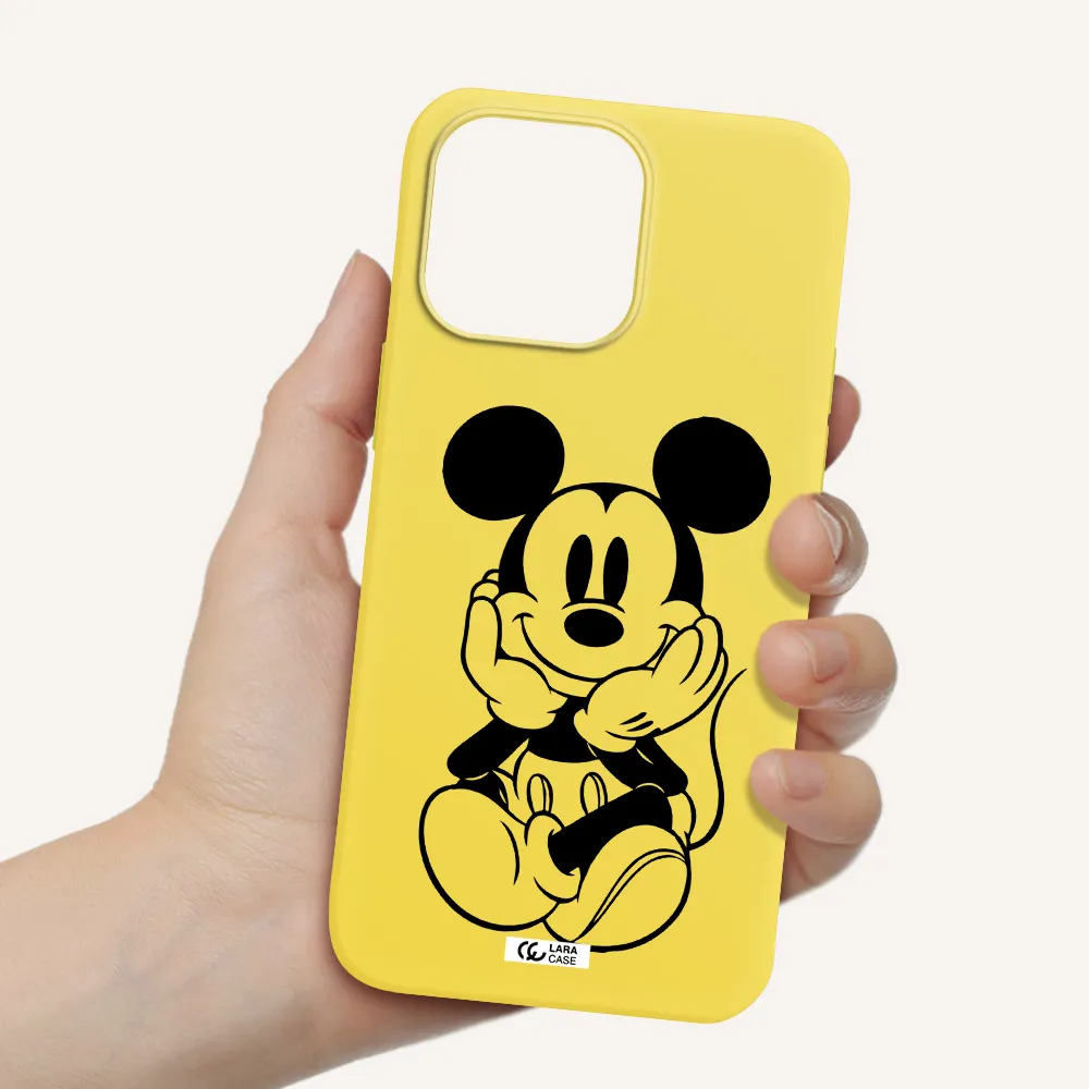 a cartoon of a mouse Apple iPhone 14 pro Silicone canary yellow Case