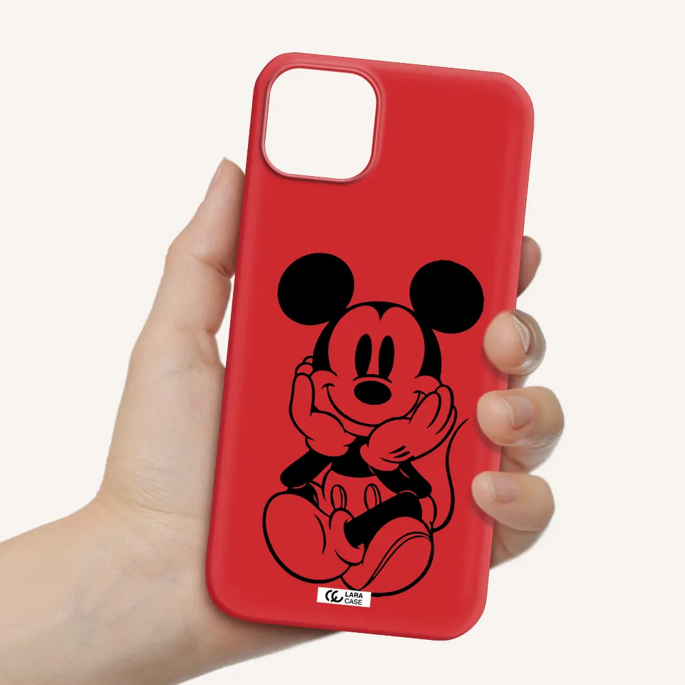 a cartoon of a mouse Apple iPhone 14 Silicone Imperial Red Case