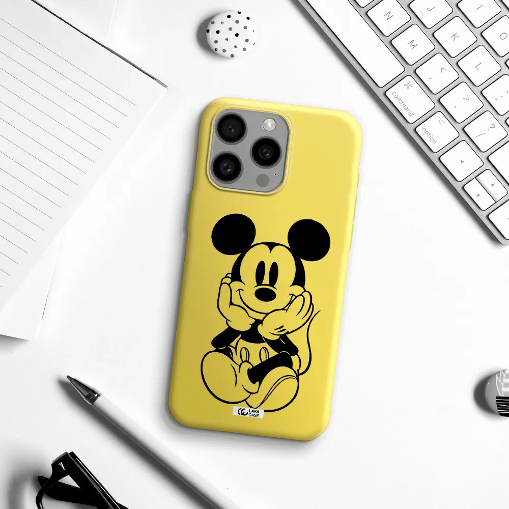 a cartoon of a mouse Apple Iphone 15 Pro max Silicone canary yellow Case