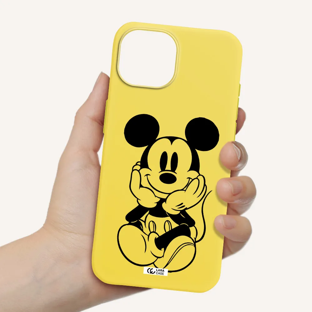 a cartoon of a mouse Apple iPhone 15 Silicone canary yellow Case