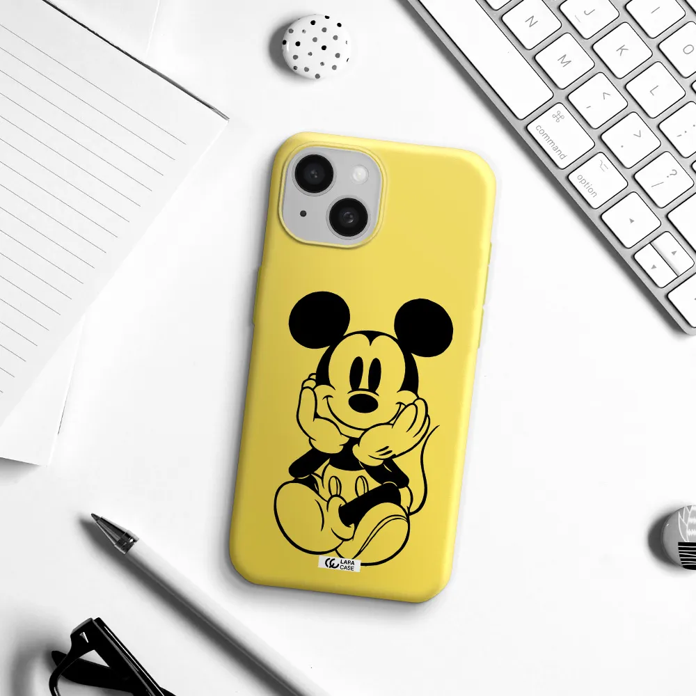 a cartoon of a mouse Apple iPhone 15 Silicone canary yellow Case