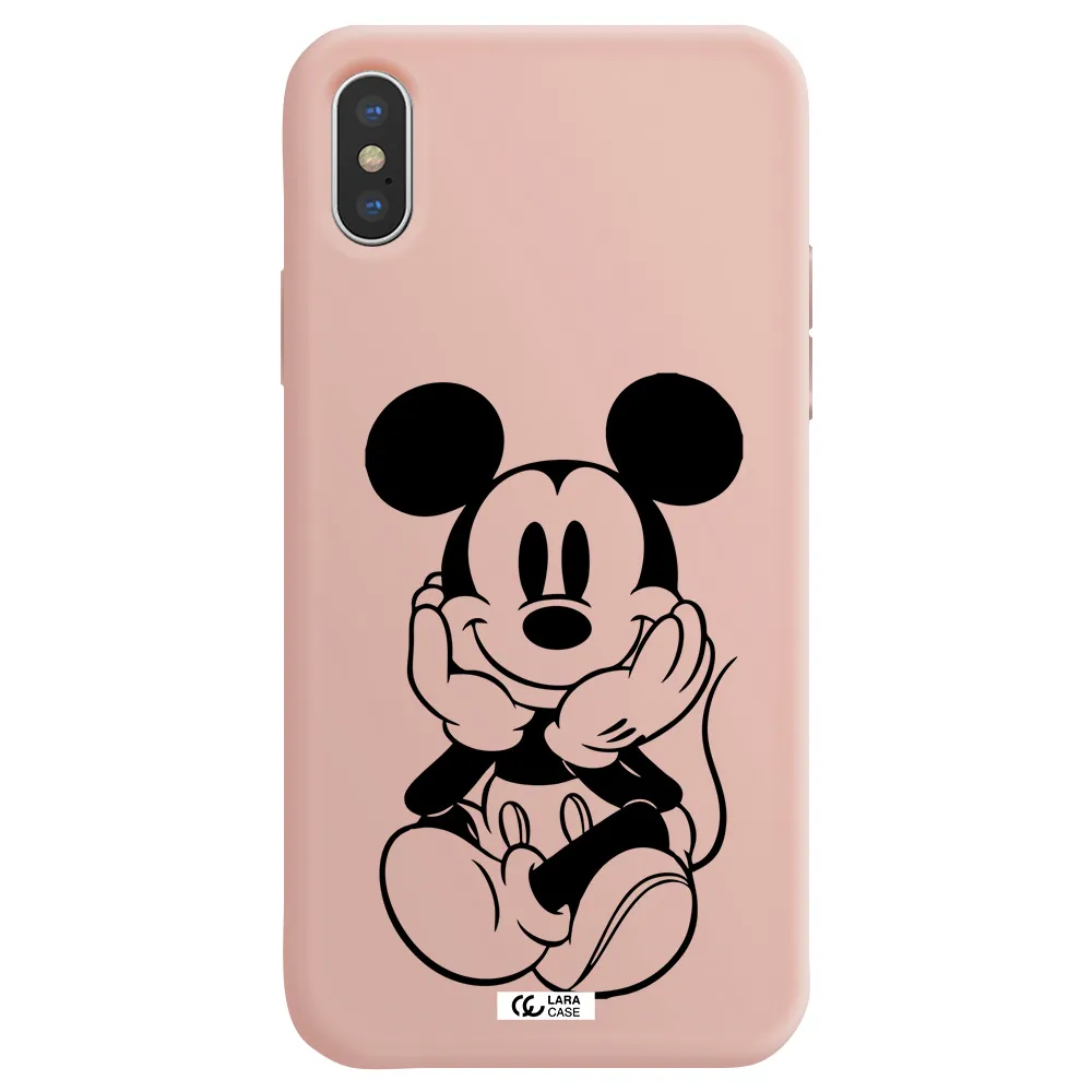 a cartoon of a mouse Apple iPhone X Silicone pastel pink Case