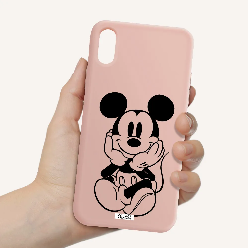 a cartoon of a mouse Apple iPhone X Silicone pastel pink Case