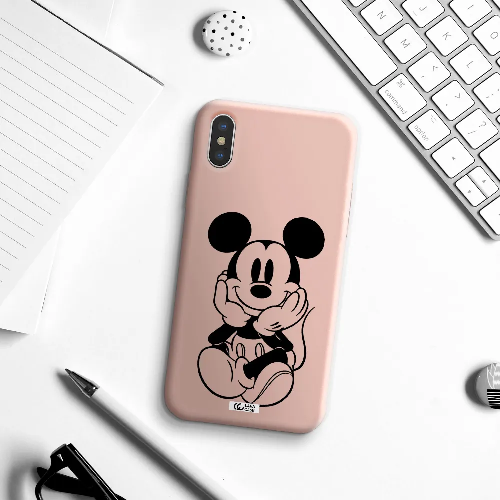 a cartoon of a mouse Apple iPhone XS Silicone pastel pink Case