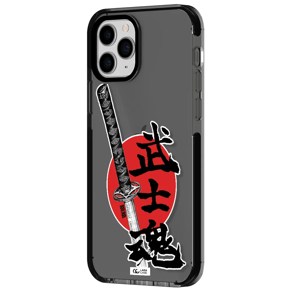 a sword with a red circle and hieroglyph Apple iPhone 11 pro max impact Smoke Black Case