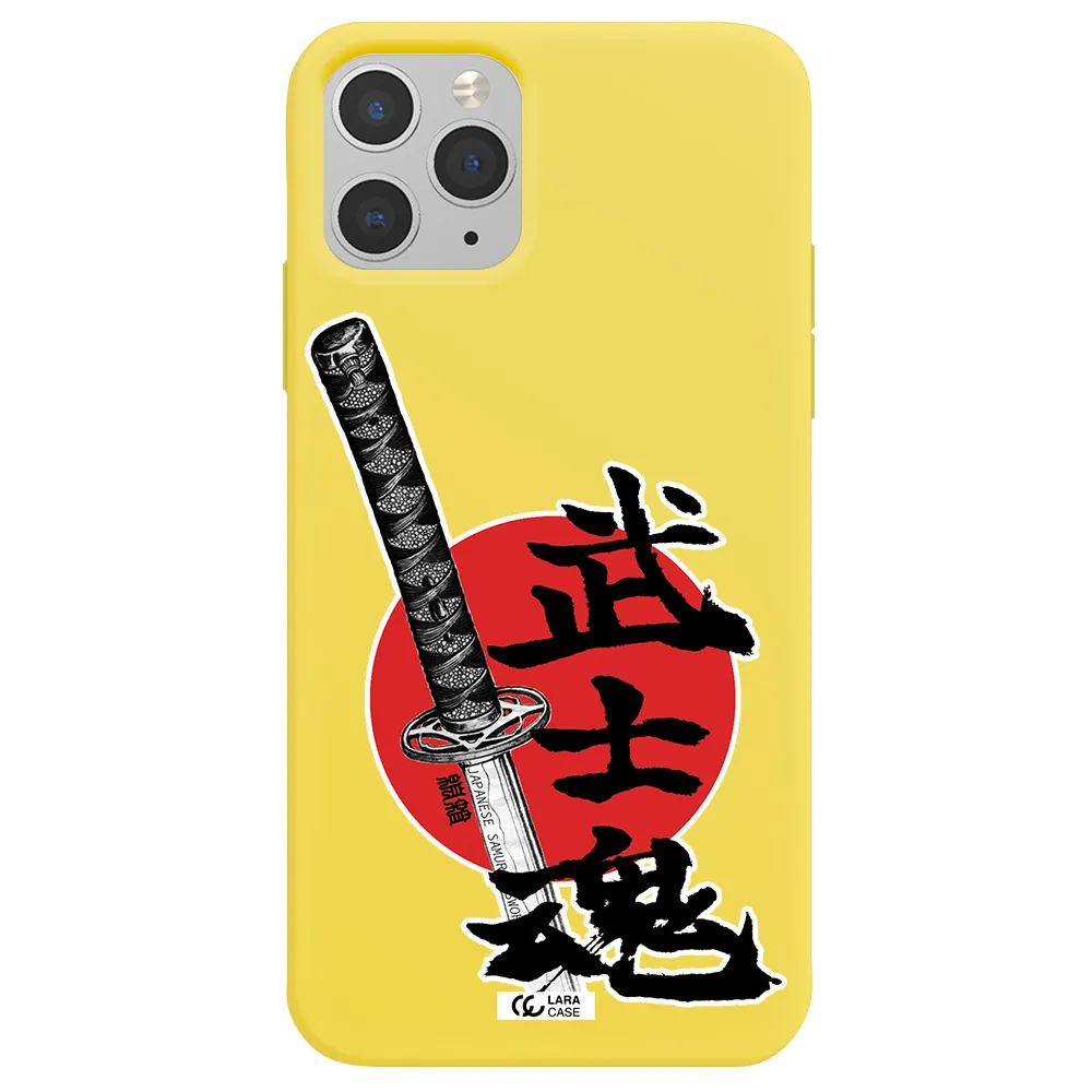 a sword with a red circle and hieroglyph Apple iPhone 11 pro max Silicone canary yellow Case