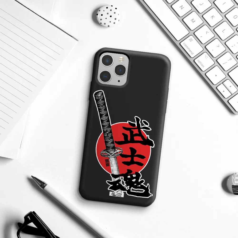 a sword with a red circle and hieroglyph Apple iPhone 11 pro Silicone black Case