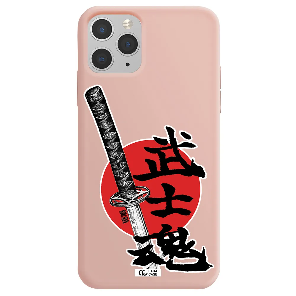 a sword with a red circle and hieroglyph Apple iPhone 11 pro Silicone pastel pink Case