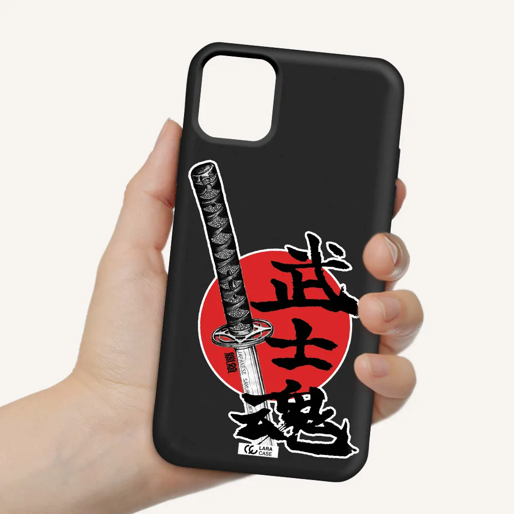 a sword with a red circle and hieroglyph Apple iPhone 11 Silicone black Case