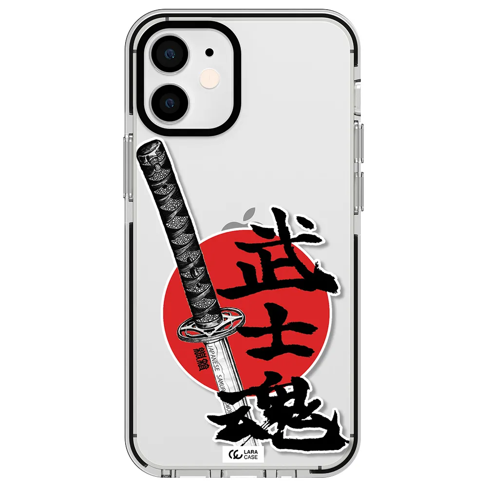 a sword with a red circle and hieroglyph Apple iPhone 12 mini impact black border Case