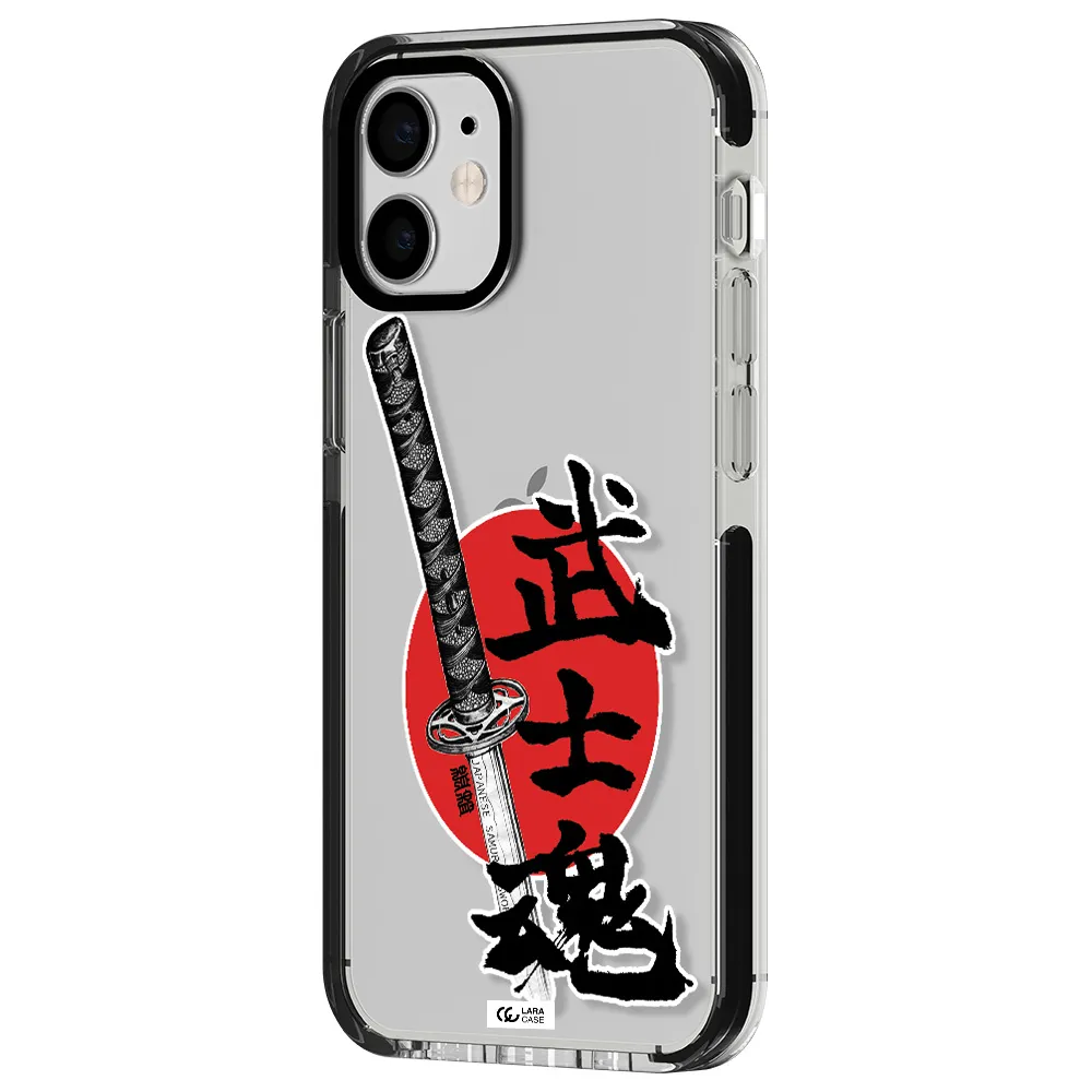 a sword with a red circle and hieroglyph Apple iPhone 12 mini impact black border Case