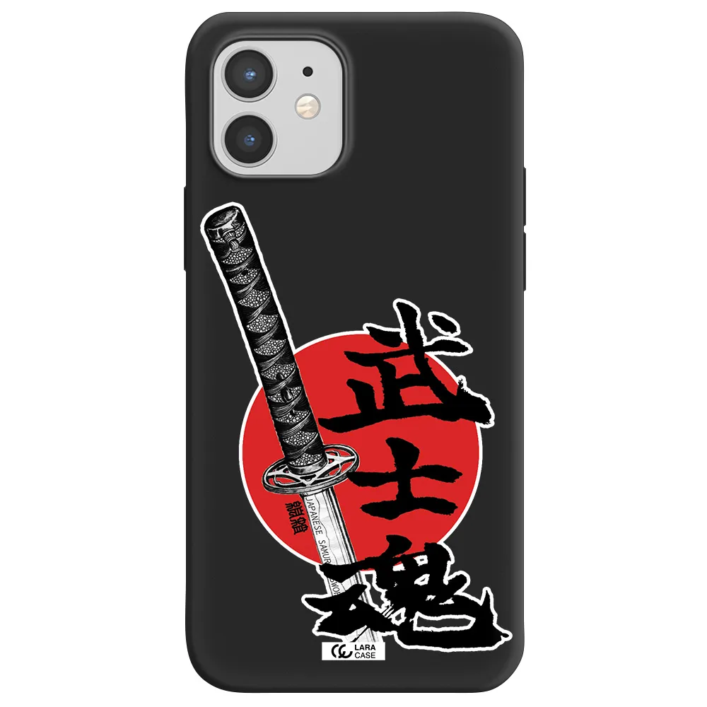a sword with a red circle and hieroglyph Apple iPhone 12 mini Silicone black Case