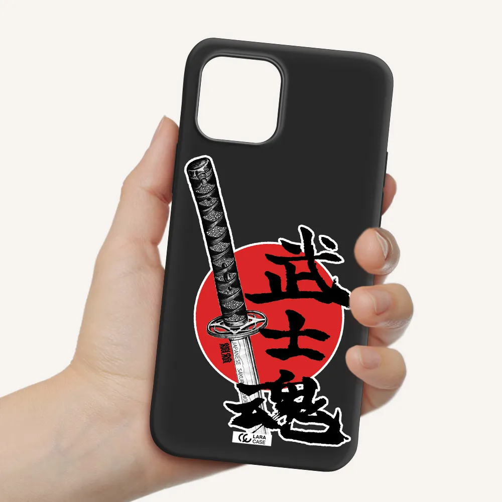 a sword with a red circle and hieroglyph Apple iPhone 12 mini Silicone black Case