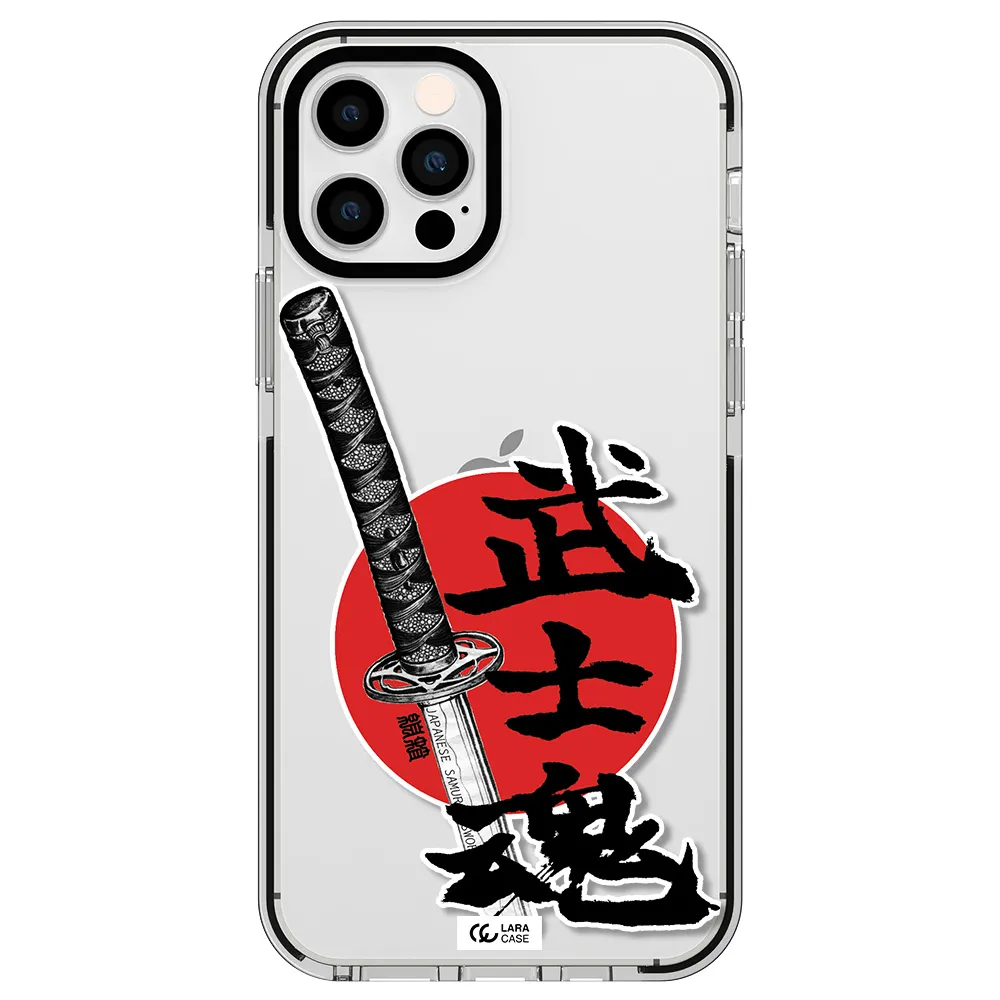 a sword with a red circle and hieroglyph Apple iPhone 12 pro impact black border Case