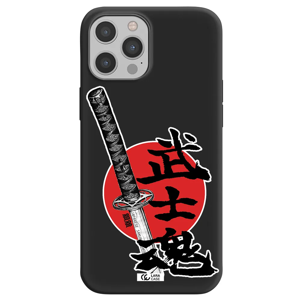 a sword with a red circle and hieroglyph Apple iPhone 12 pro max Silicone black Case