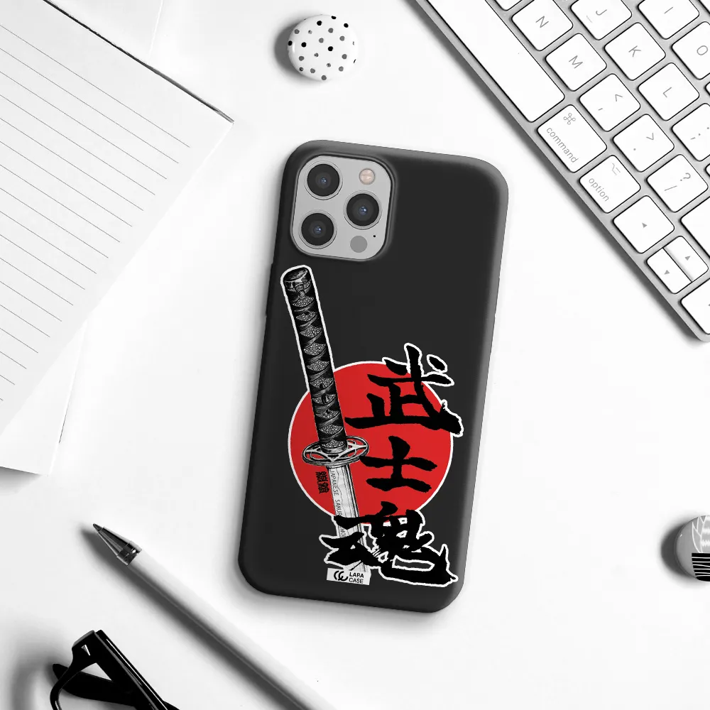 a sword with a red circle and hieroglyph Apple iPhone 12 pro max Silicone black Case