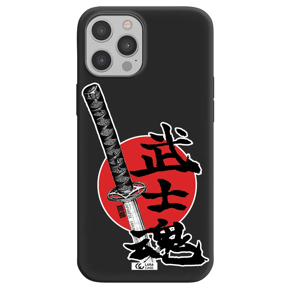 a sword with a red circle and hieroglyph Apple iPhone 12 pro Silicone black Case